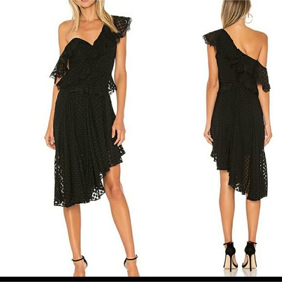 Bardot Senorita asymmetrical Swiss dot black dress size 6